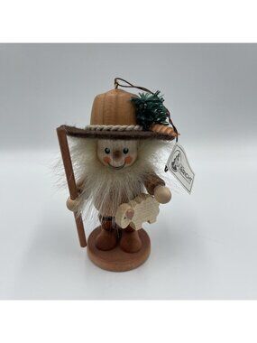 Christian Ulbricht Mini Shepherd With Lamb Tree Ornament 4" Natural Wood